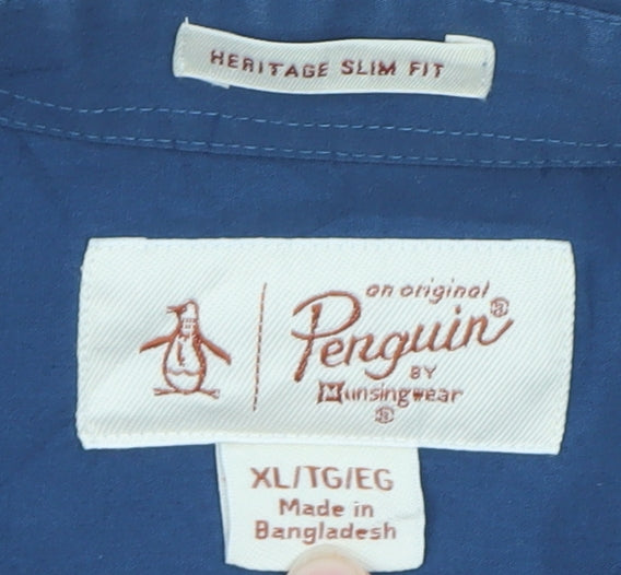 Original Penguin by Munsingwear Men's Blue Heritage Slim Fit Dress Shirt XL