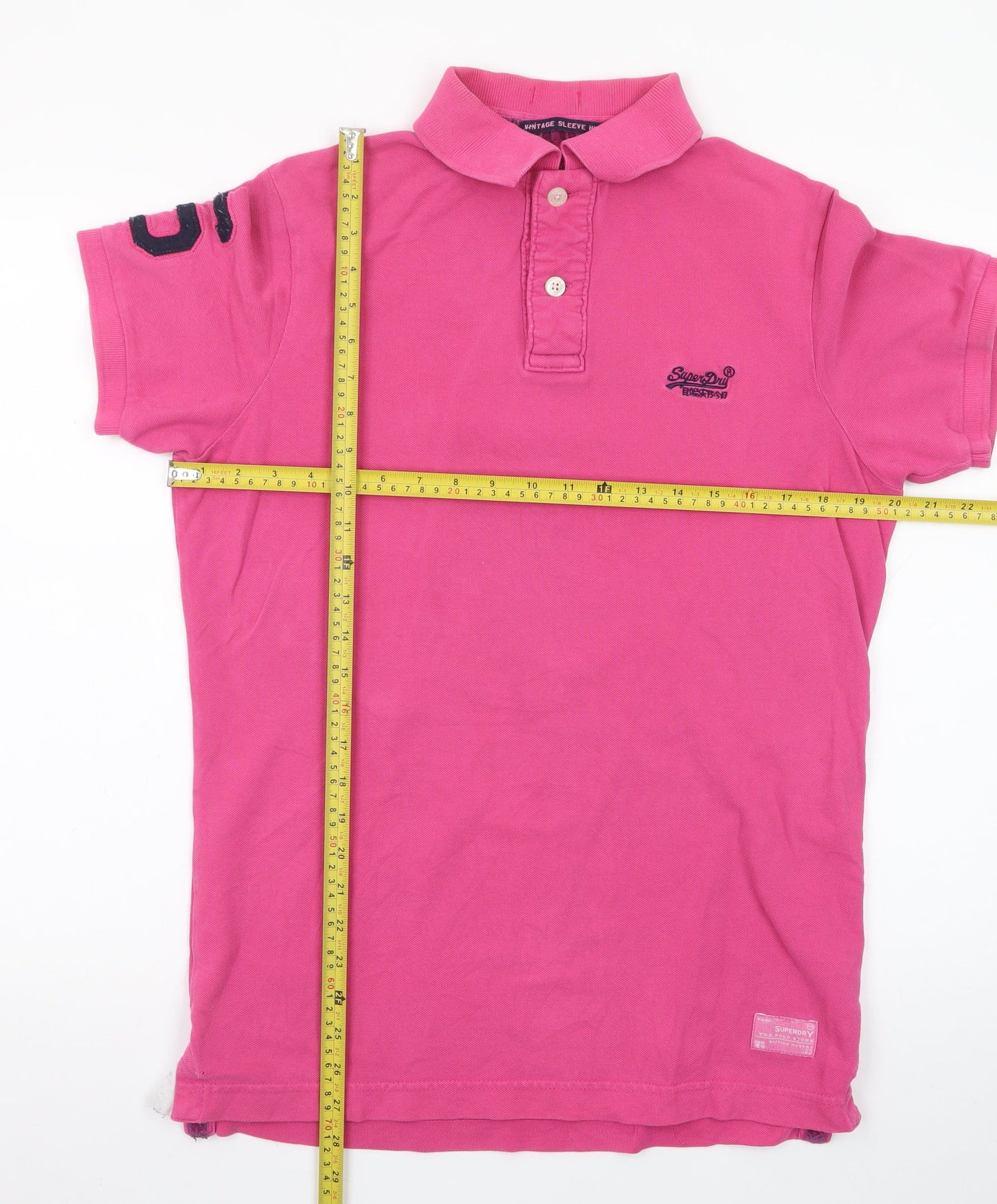 Superdry Men's Pink Cotton Polo Shirt Size L Short Sleeve Classic Fit