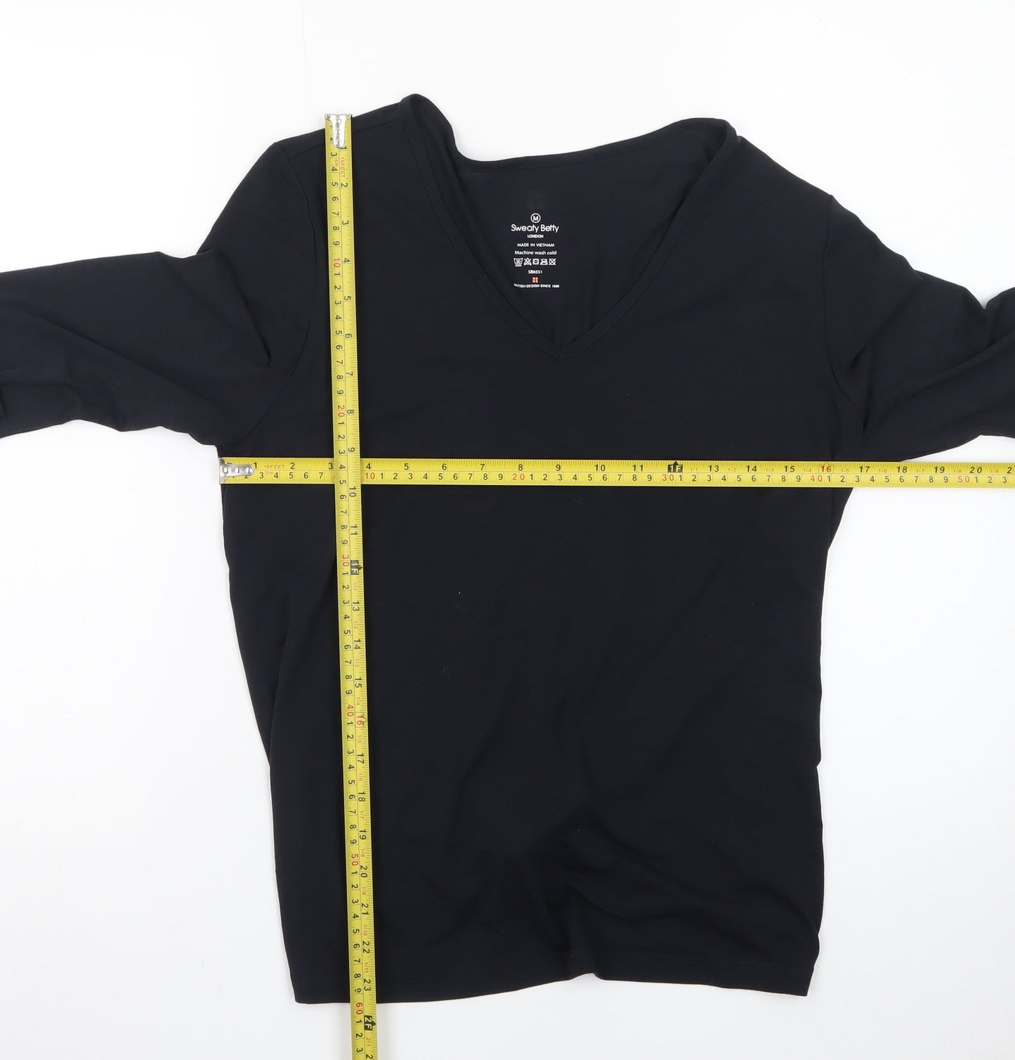 Sweaty Betty Womens Black V-Neck Long Sleeve Stretch Top Size M