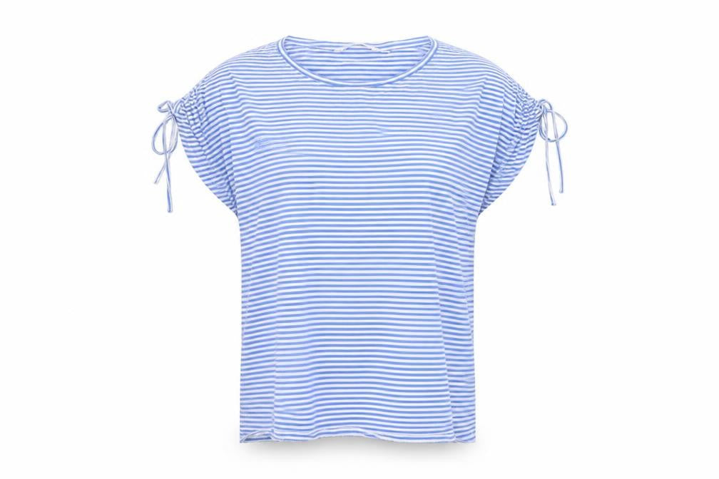 ISLE ESSENTIALS Women's Blue Striped Short Sleeve Cotton T-Shirt Size S
