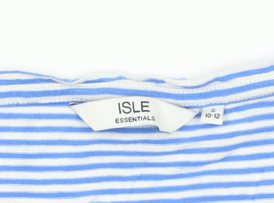 ISLE ESSENTIALS Women's Blue Striped Short Sleeve Cotton T-Shirt Size S