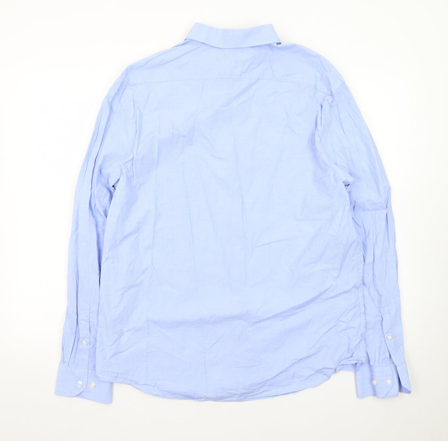 Marks and Spencer Men's Blue Regular Fit Pure Cotton Long Sleeve Dress Shirt L