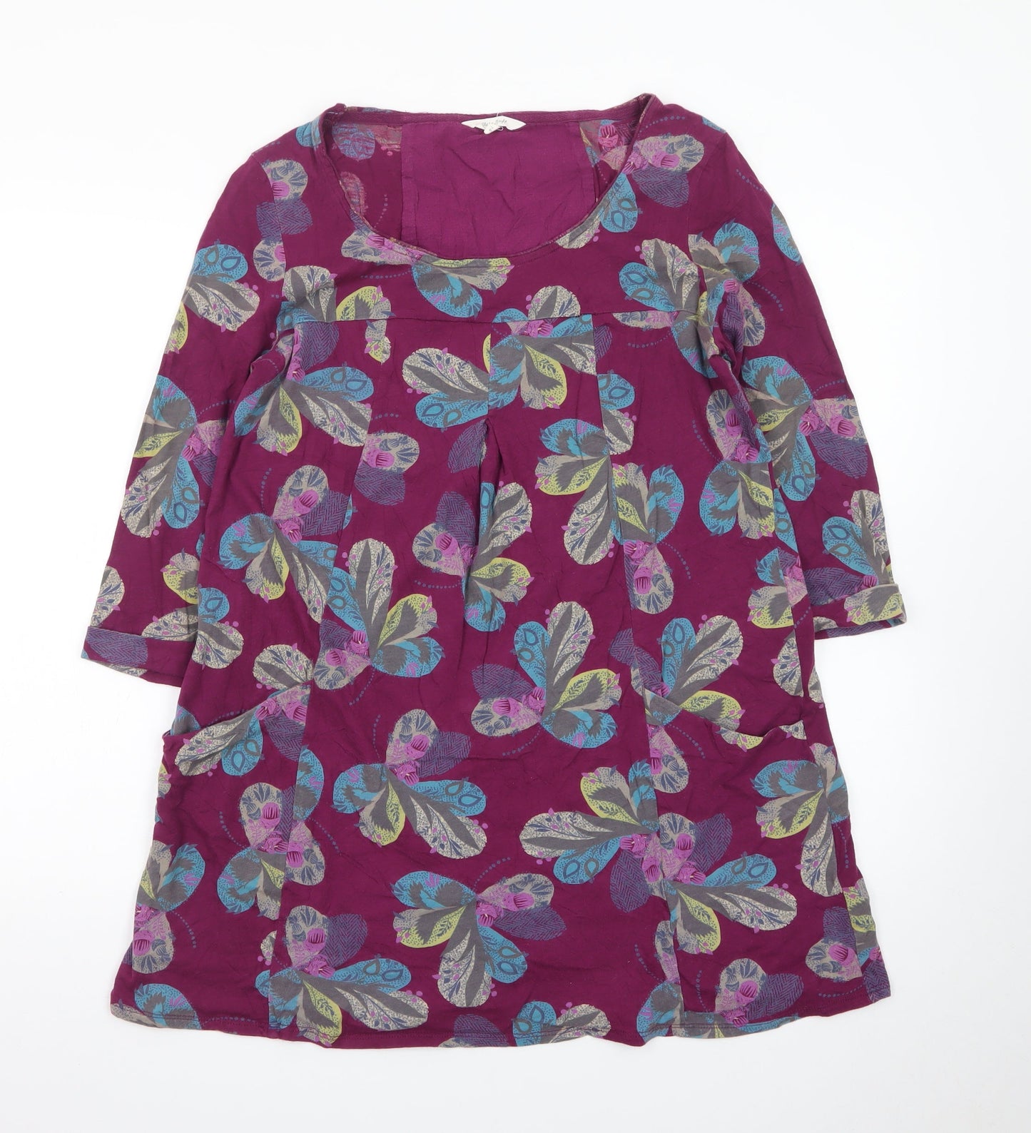 White Stuff Women’s Purple Floral Shift Dress Size 14 3/4 Sleeve