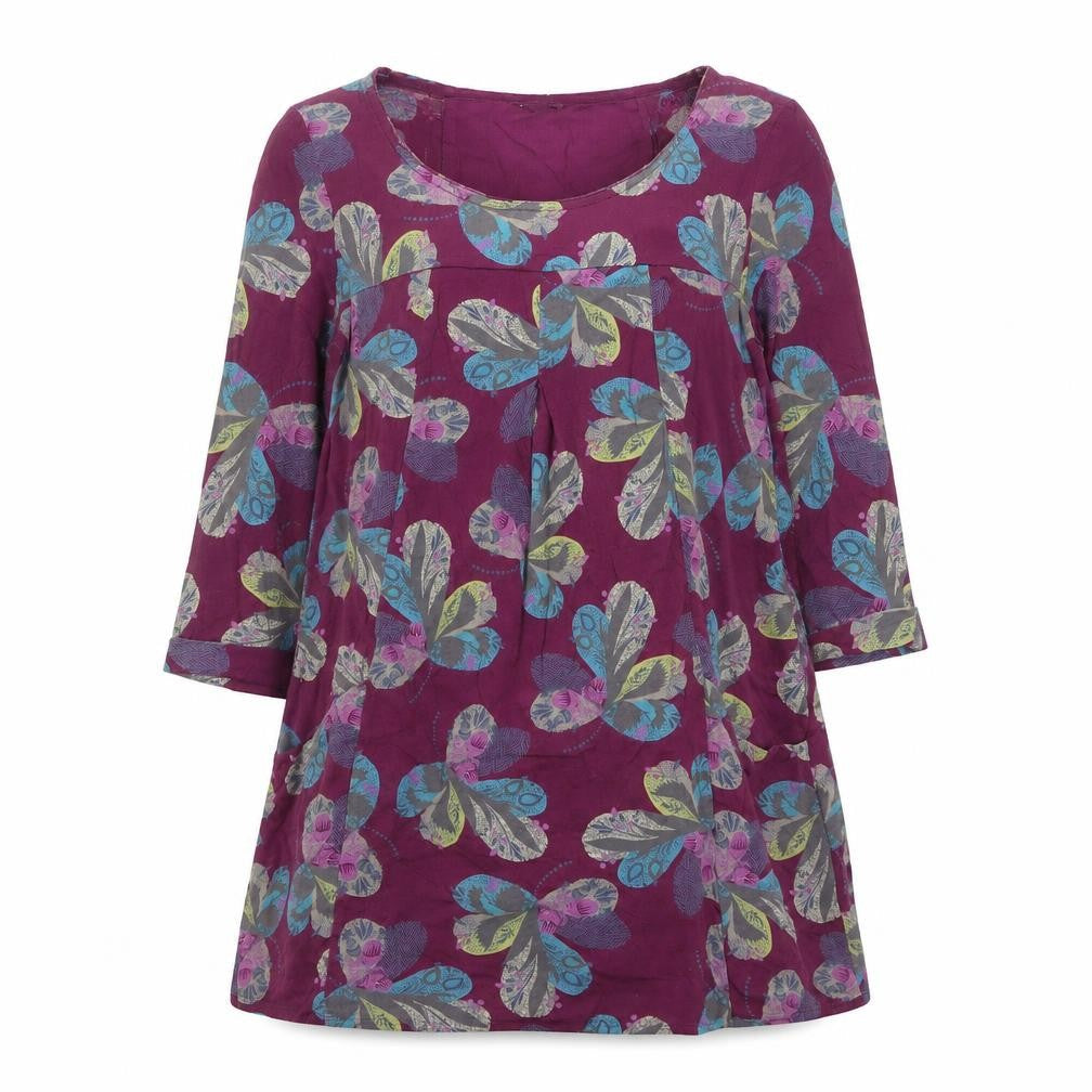 White Stuff Women’s Purple Floral Shift Dress Size 14 3/4 Sleeve