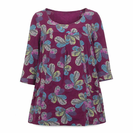 White Stuff Women’s Purple Floral Shift Dress Size 14 3/4 Sleeve