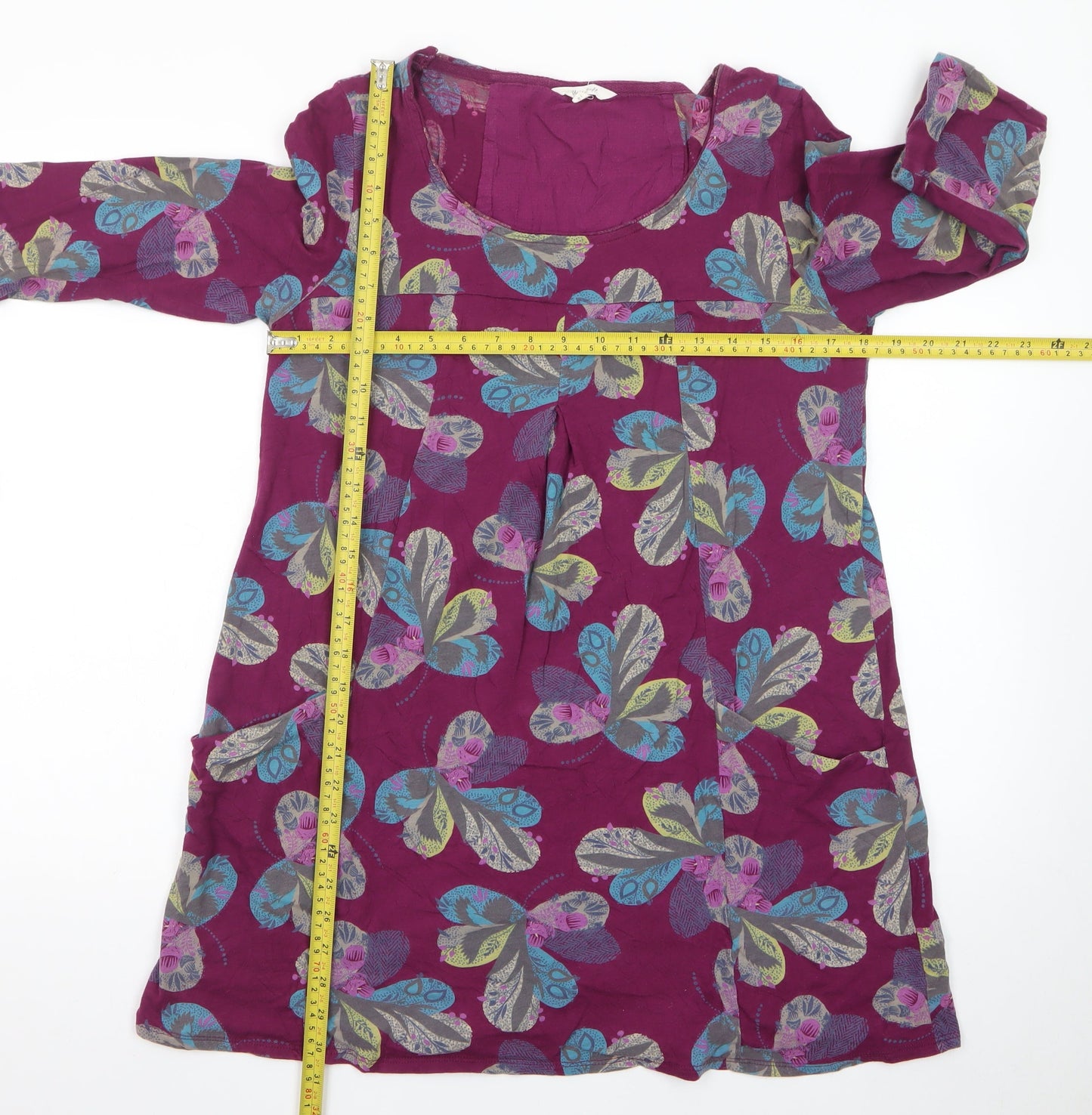 White Stuff Women’s Purple Floral Shift Dress Size 14 3/4 Sleeve