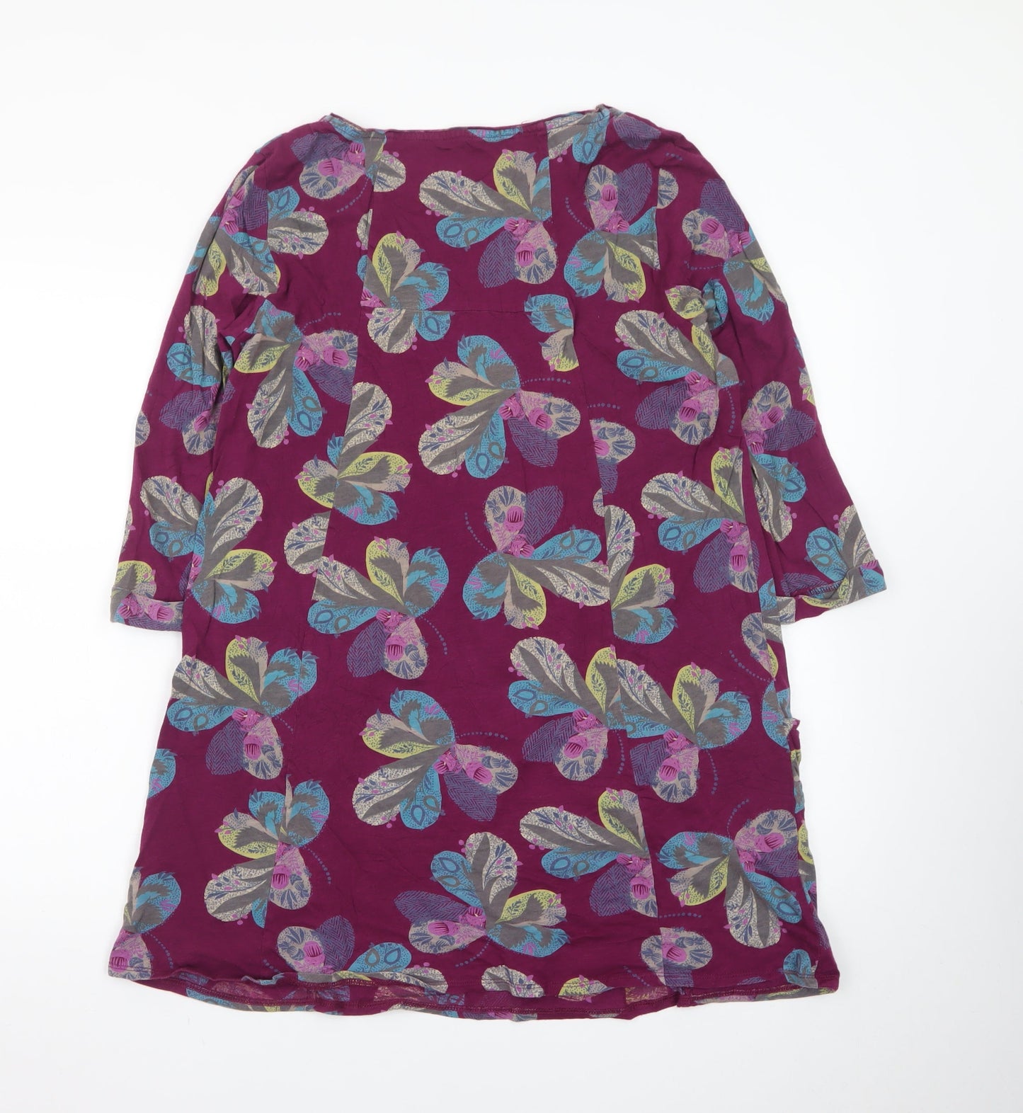 White Stuff Women’s Purple Floral Shift Dress Size 14 3/4 Sleeve