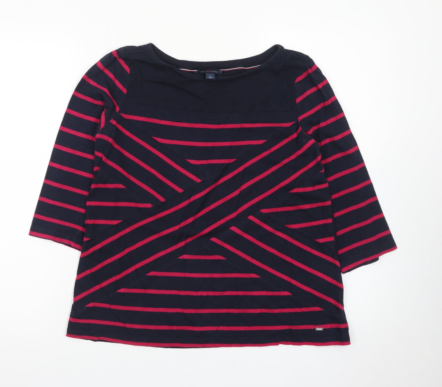 Tommy Hilfiger Women Navy & Pink Striped 3/4 Sleeve Top Size M