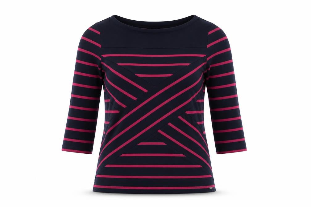 Tommy Hilfiger Women Navy & Pink Striped 3/4 Sleeve Top Size M