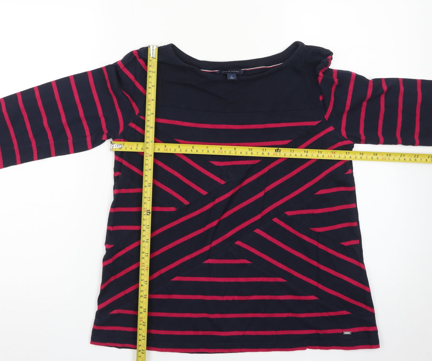 Tommy Hilfiger Women Navy & Pink Striped 3/4 Sleeve Top Size M