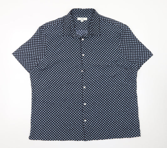 Marks and Spencer Men's Blue Geometric Short Sleeve 2XL Dress Shirt