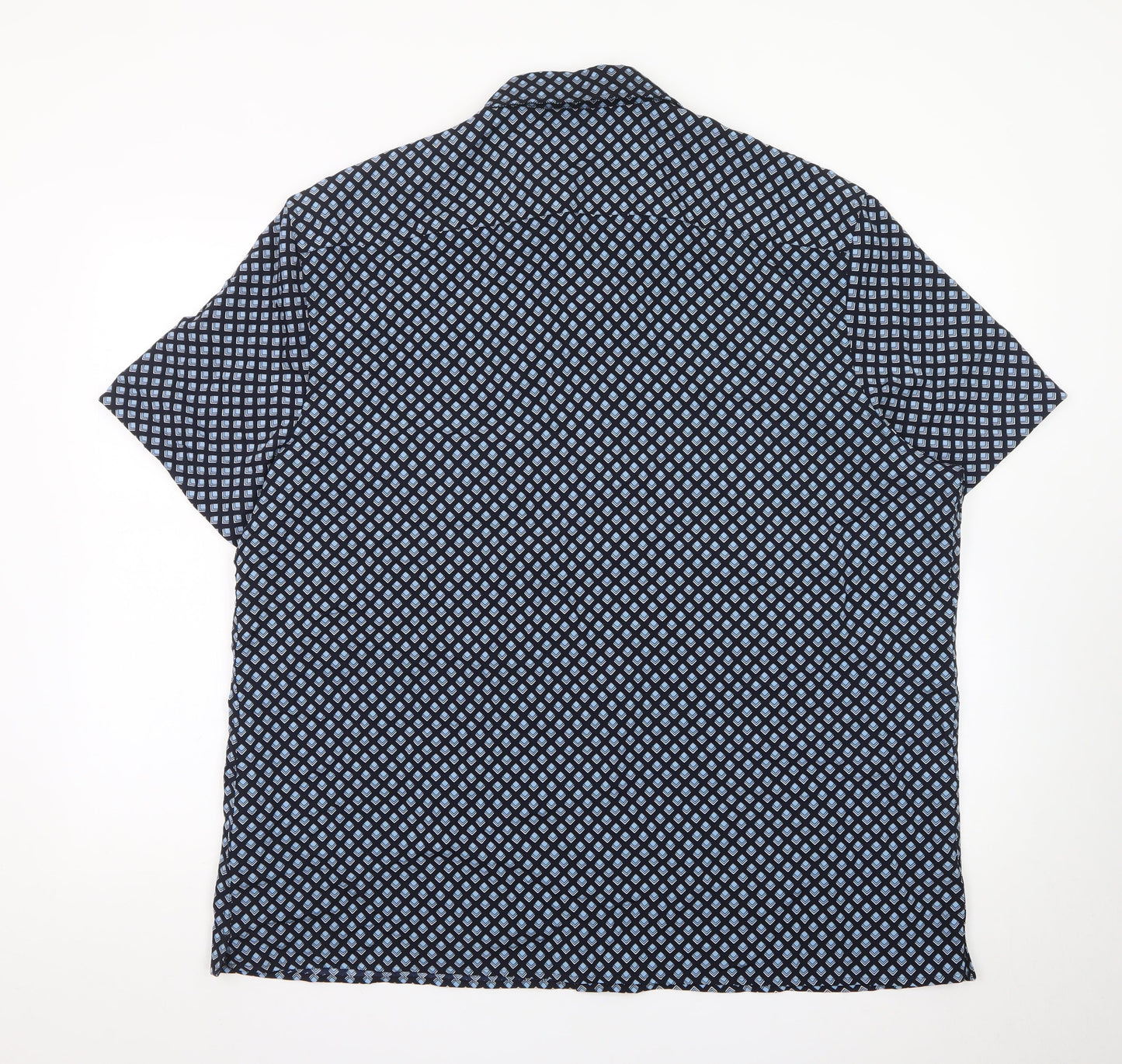 Marks and Spencer Men's Blue Geometric Short Sleeve 2XL Dress Shirt