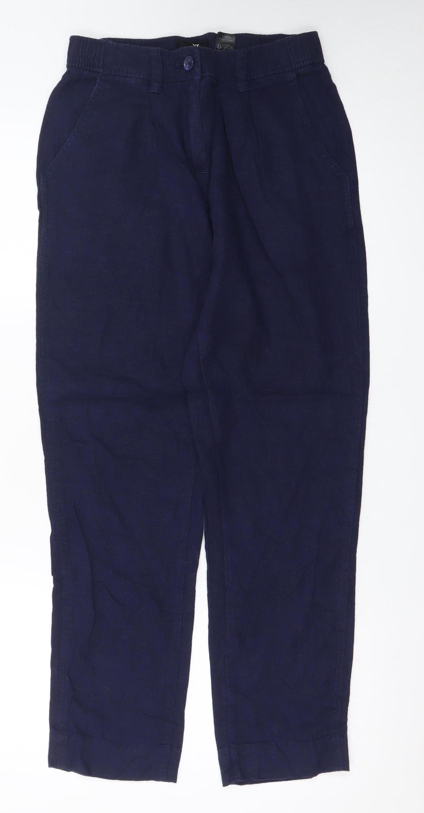Next Women Navy Linen Blend Tapered Trousers Size 8R