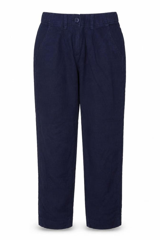 Next Women Navy Linen Blend Tapered Trousers Size 8R