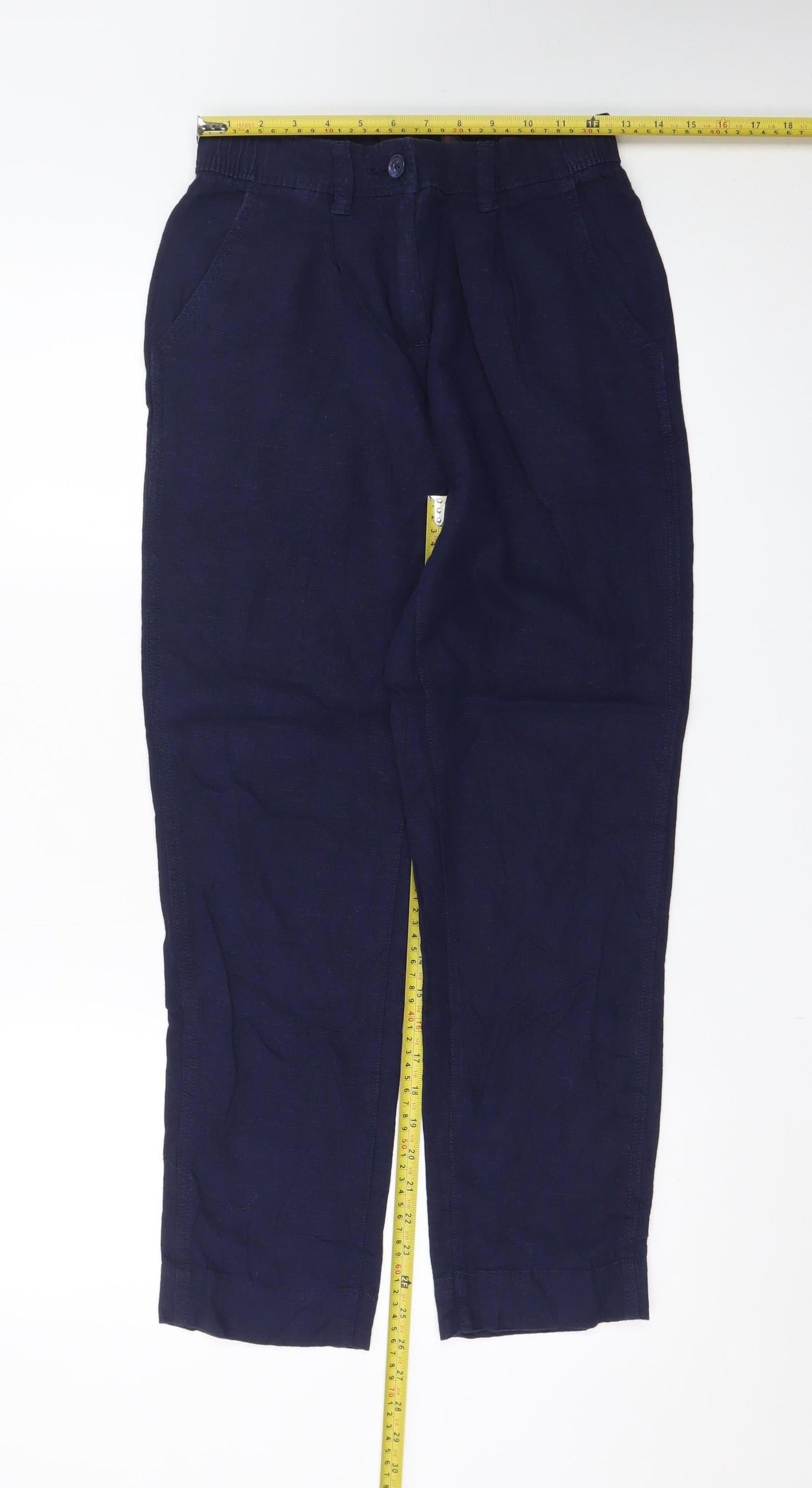 Next Women Navy Linen Blend Tapered Trousers Size 8R