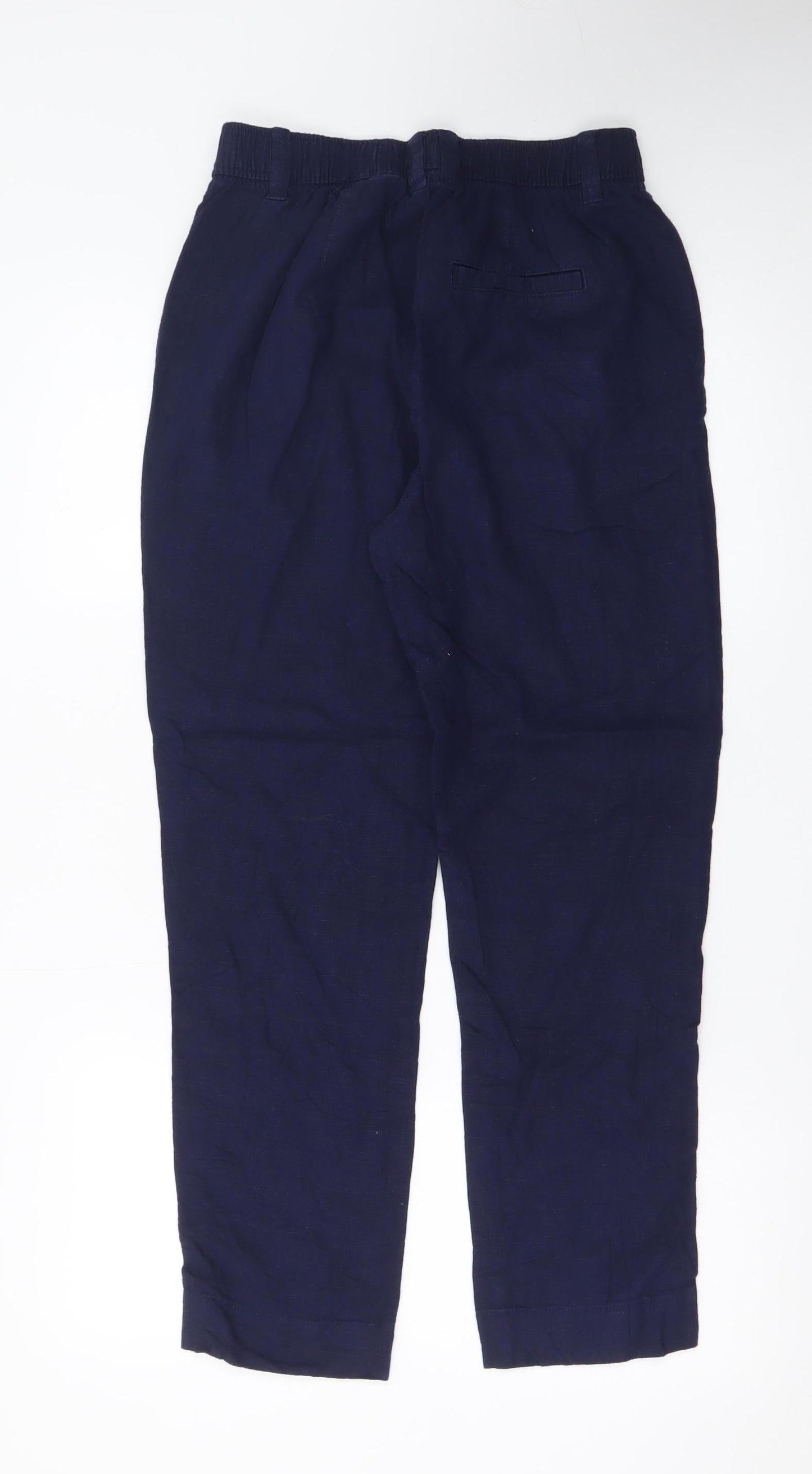 Next Women Navy Linen Blend Tapered Trousers Size 8R