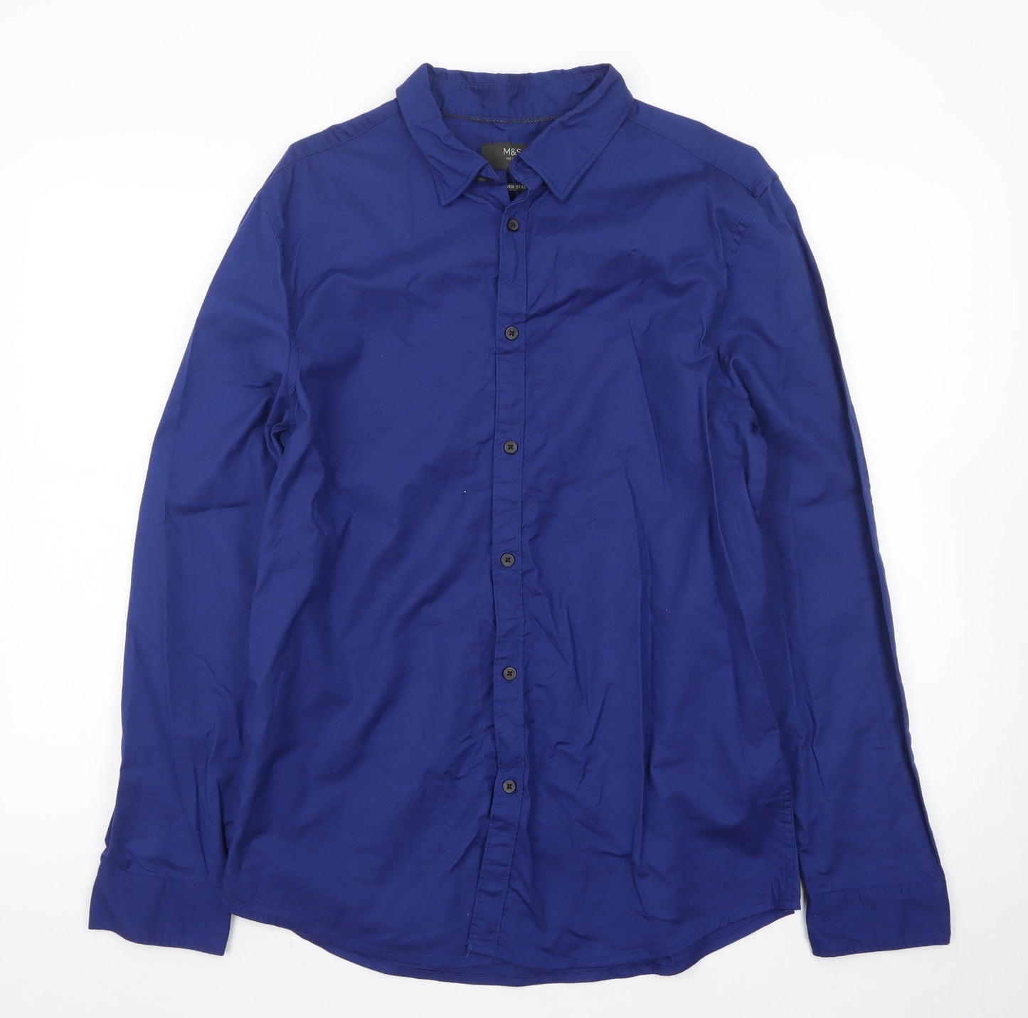 Marks and Spencer Men's Blue Slim Fit Stretch Dress Shirt M