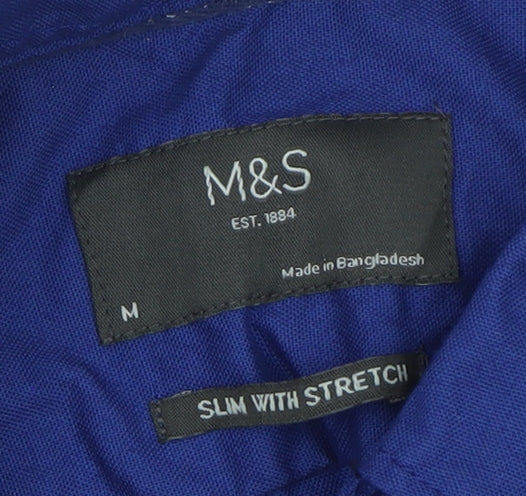 Marks and Spencer Men's Blue Slim Fit Stretch Dress Shirt M