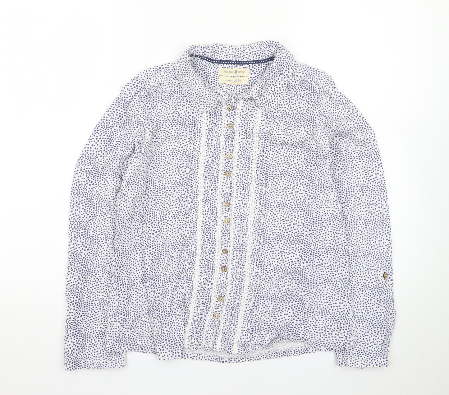 Beacon Cove Women's White Polka Dot Cotton Blouse Size 10