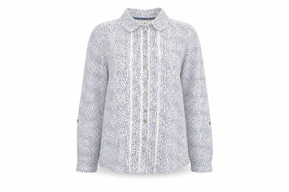 Beacon Cove Women's White Polka Dot Cotton Blouse Size 10