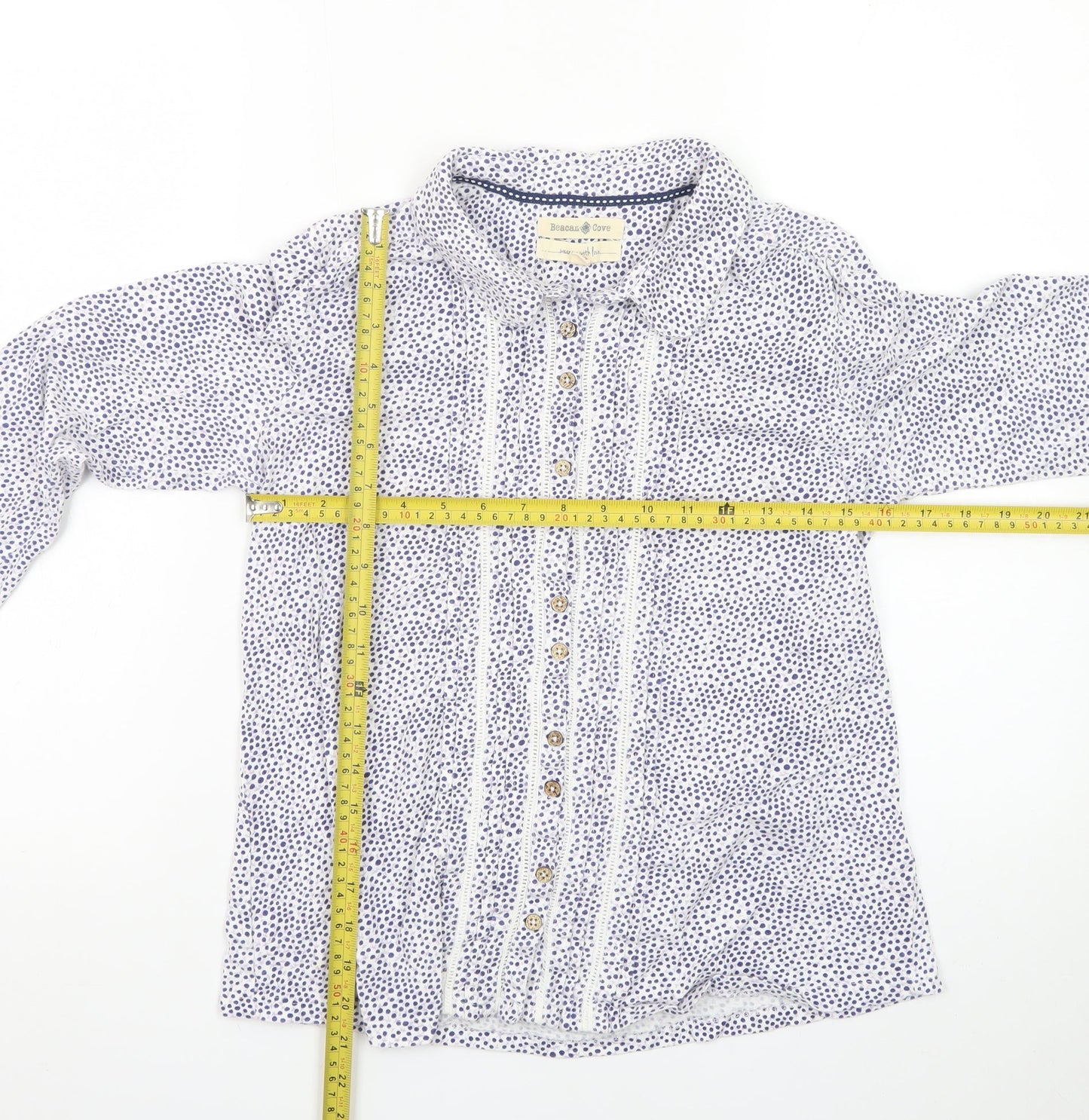 Beacon Cove Women's White Polka Dot Cotton Blouse Size 10