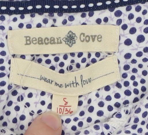 Beacon Cove Women's White Polka Dot Cotton Blouse Size 10