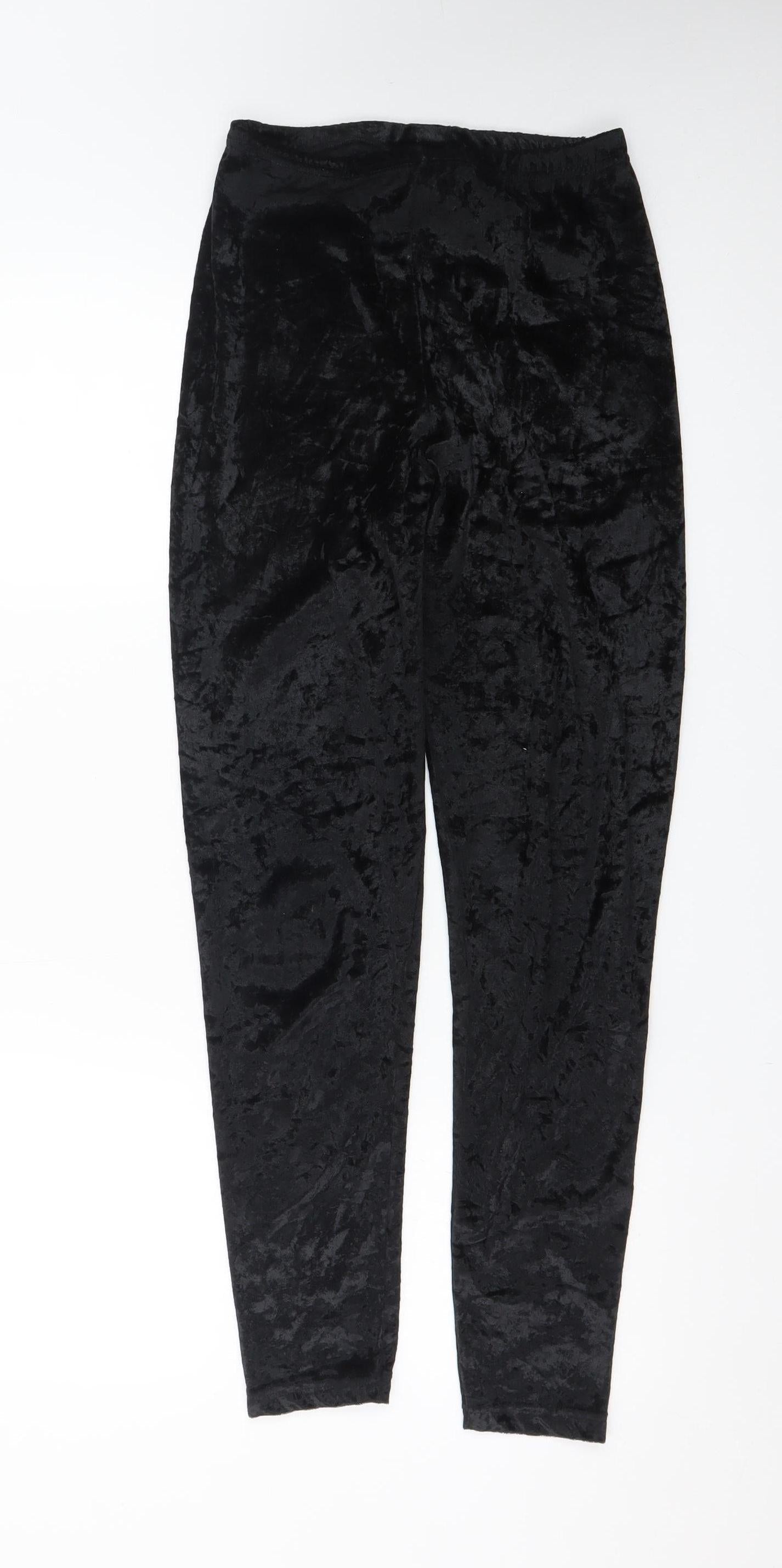 Topshop Women’s Black Crushed Velvet Stretch Leggings Size 12