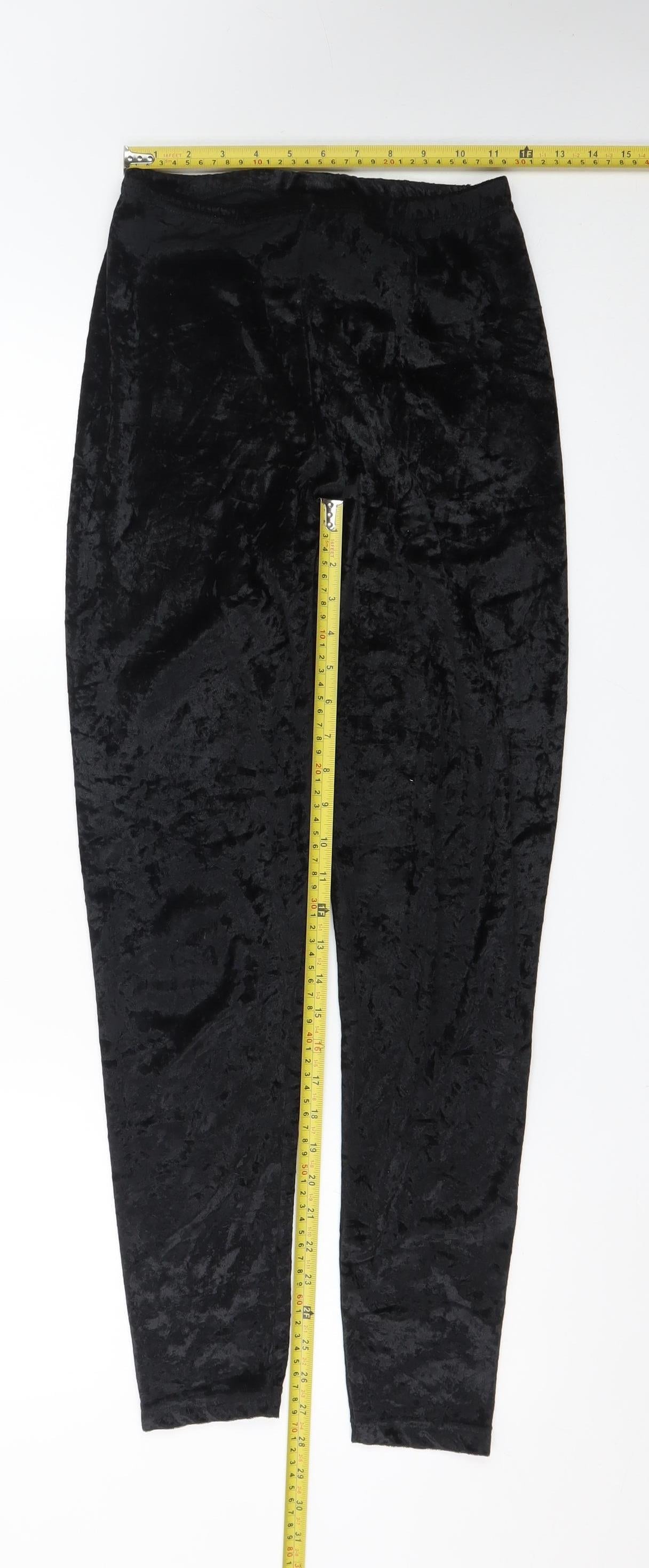 Topshop Women’s Black Crushed Velvet Stretch Leggings Size 12