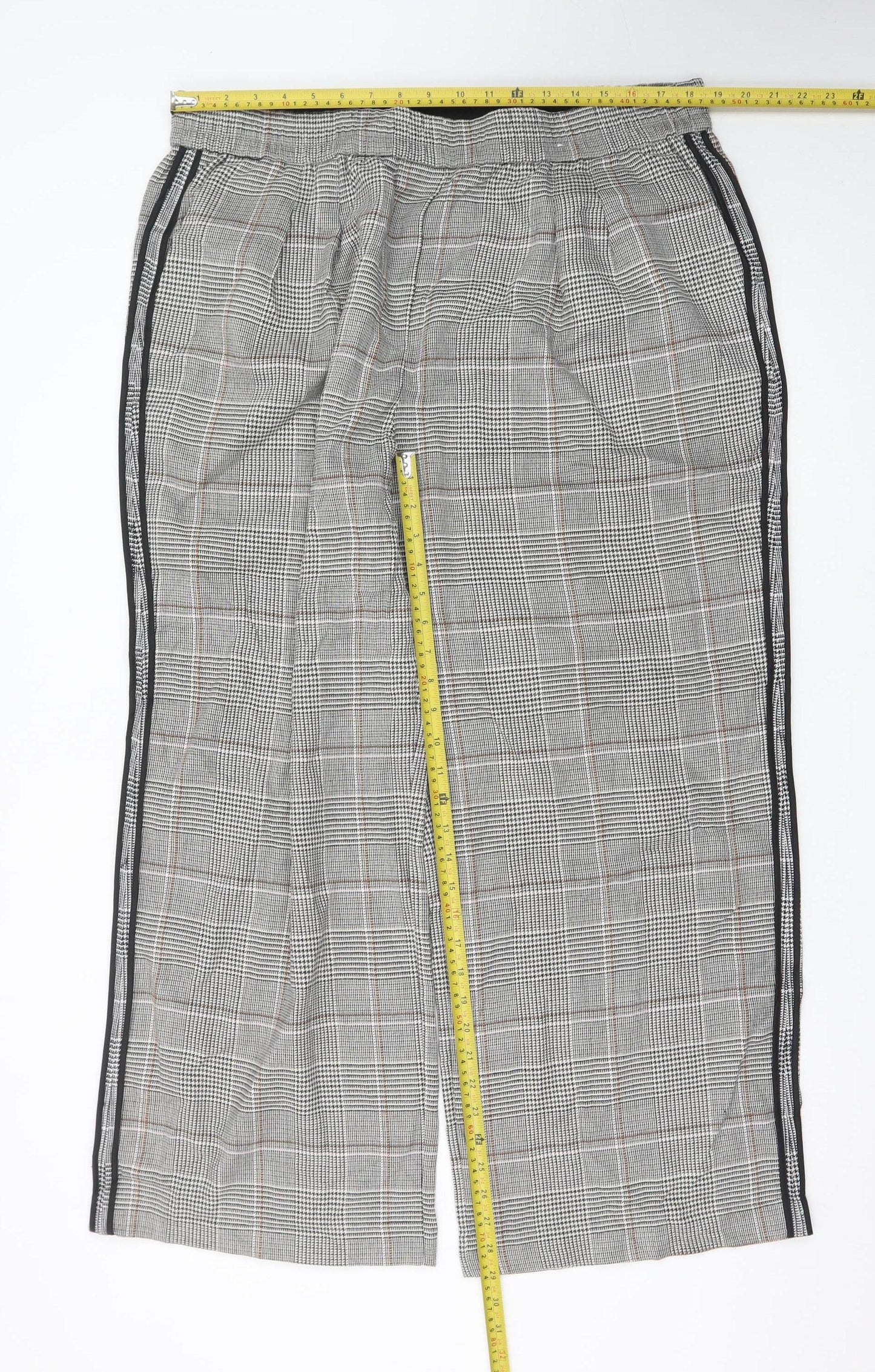 Marks and Spencer Womens Grey Checked Wide-Leg Trousers Size 20