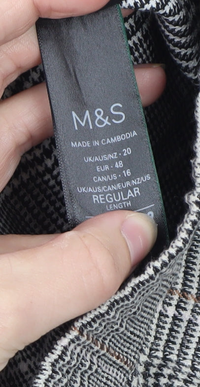 Marks and Spencer Womens Grey Checked Wide-Leg Trousers Size 20