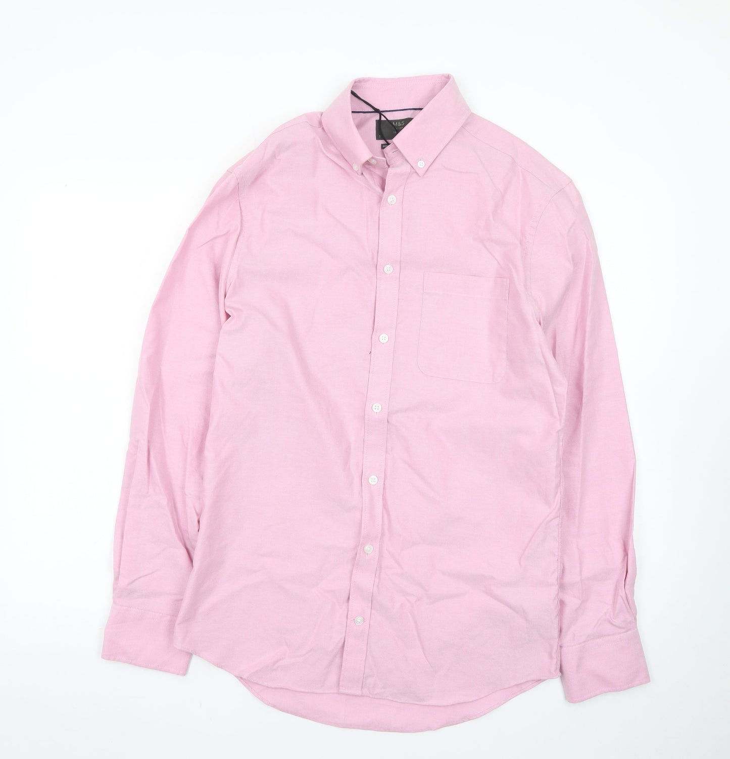 Marks and Spencer Men's Pink Tailored Fit Pure Cotton Oxford Shirt Size S