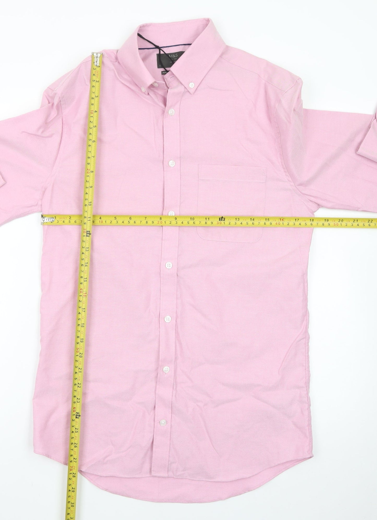 Marks and Spencer Men's Pink Tailored Fit Pure Cotton Oxford Shirt Size S