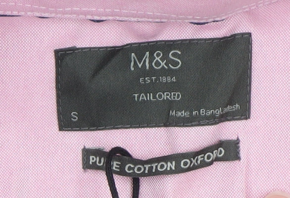 Marks and Spencer Men's Pink Tailored Fit Pure Cotton Oxford Shirt Size S