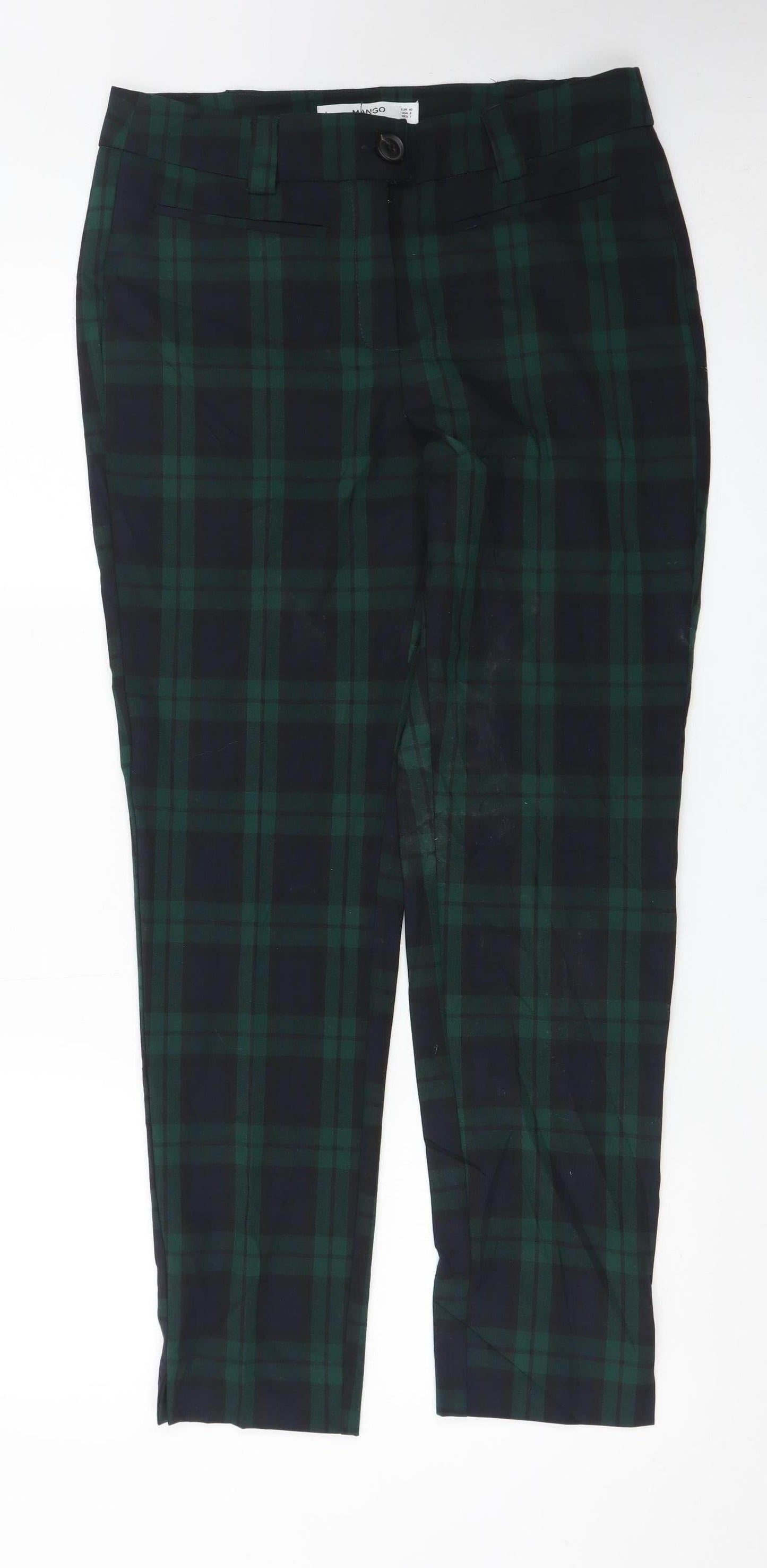 Mango Women's Green Check Chino Trousers Size 12 Slim Fit