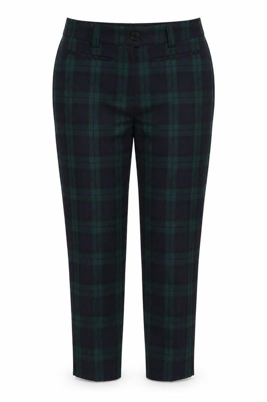 Mango Women's Green Check Chino Trousers Size 12 Slim Fit