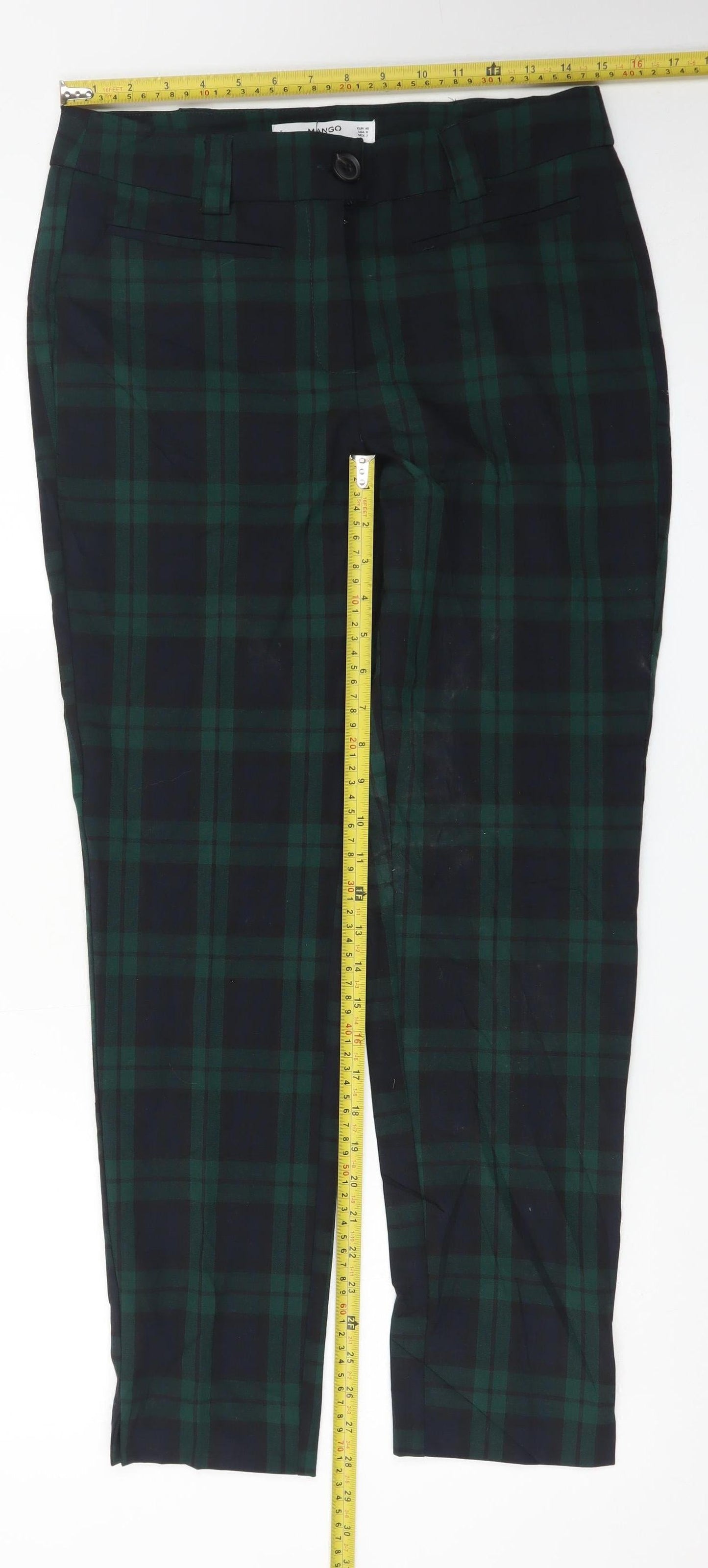 Mango Women's Green Check Chino Trousers Size 12 Slim Fit