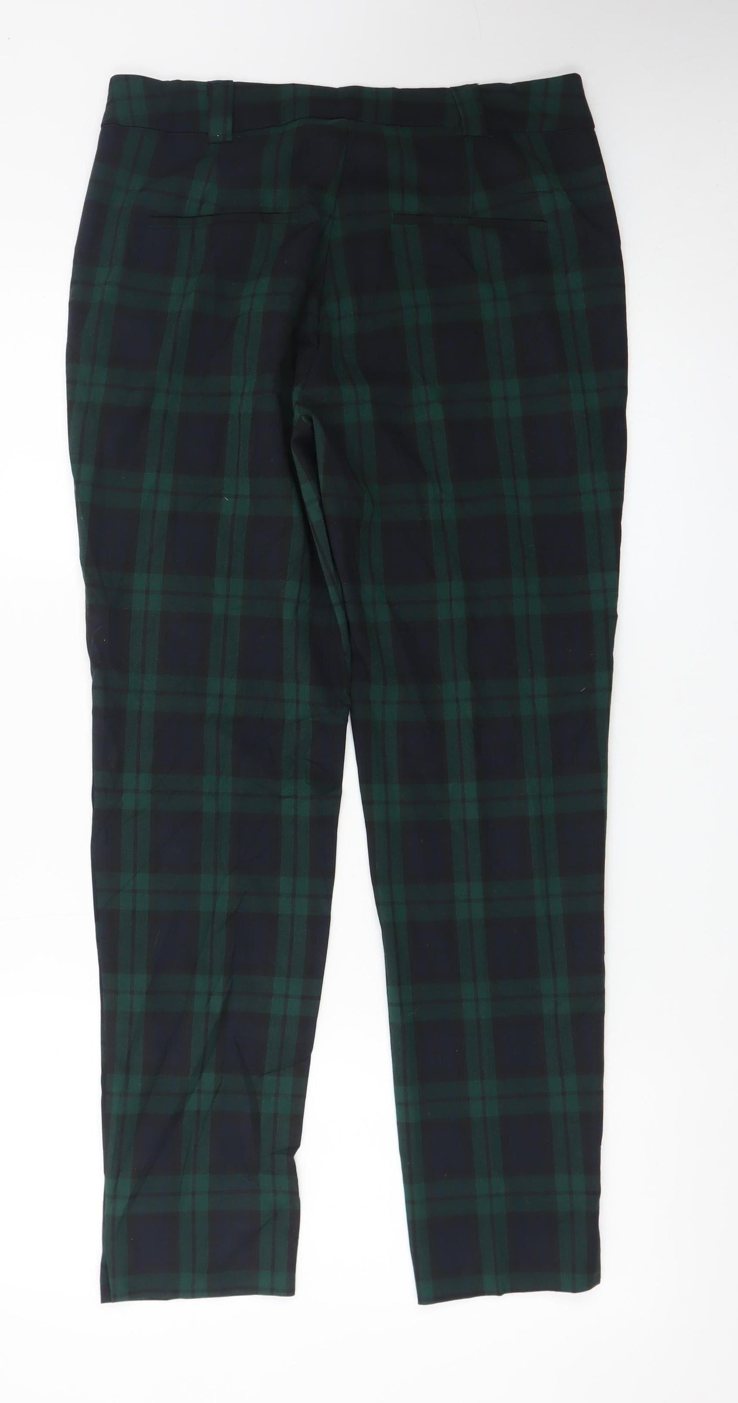 Mango Women's Green Check Chino Trousers Size 12 Slim Fit