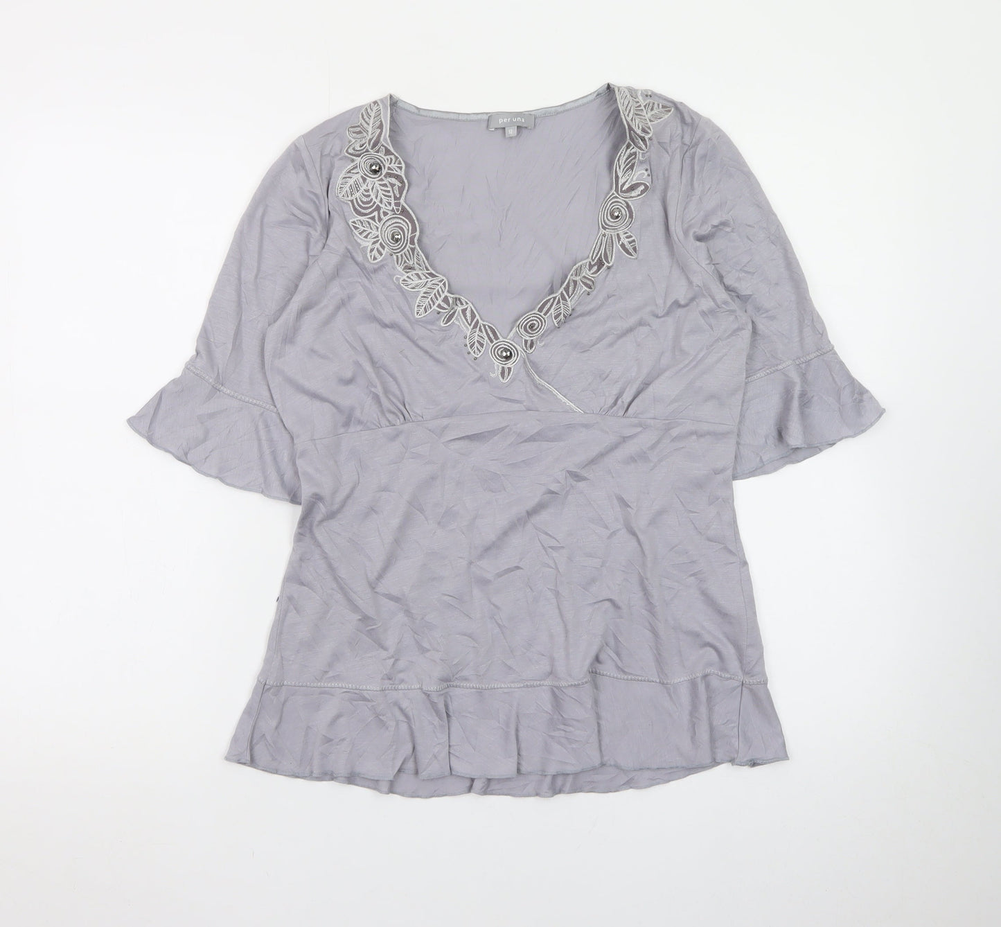 Marks and Spencer Per Una Grey Embroidered V-Neck Tunic Top Women’s Size 12