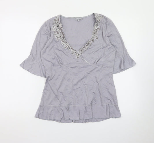 Marks and Spencer Per Una Grey Embroidered V-Neck Tunic Top Women’s Size 12