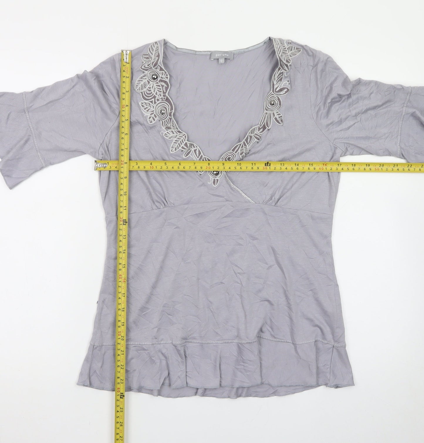 Marks and Spencer Per Una Grey Embroidered V-Neck Tunic Top Women’s Size 12