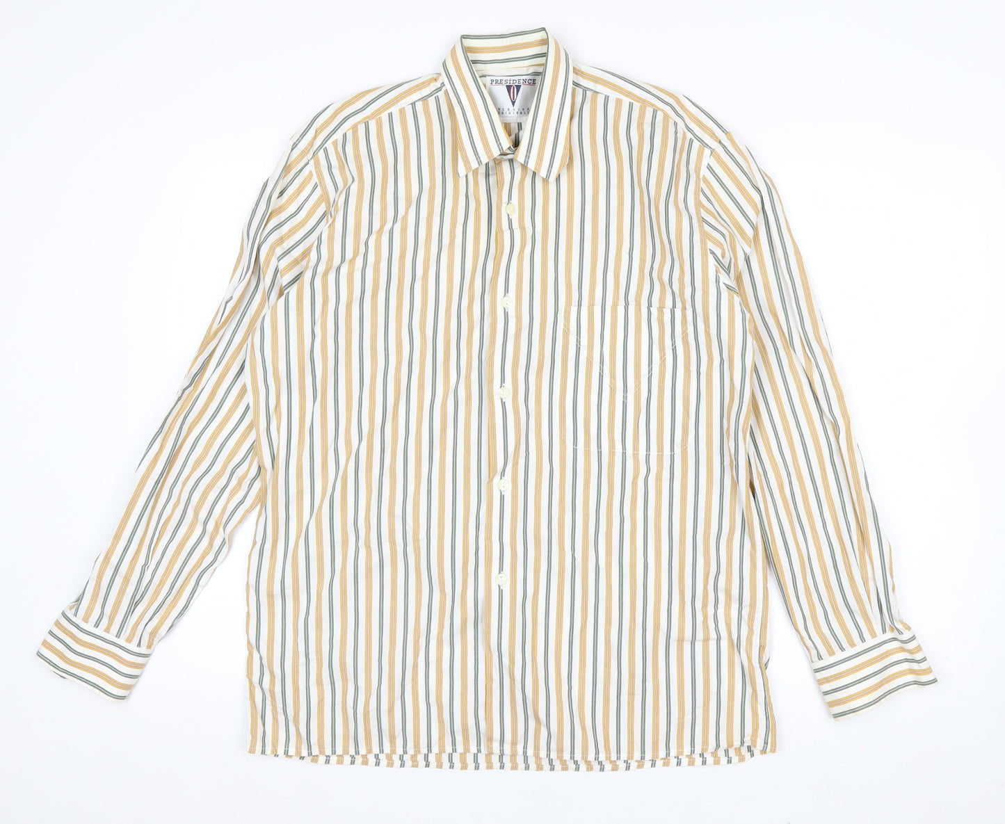 Presidence Men's Multicoloured Striped Cotton Button-Up Shirt M