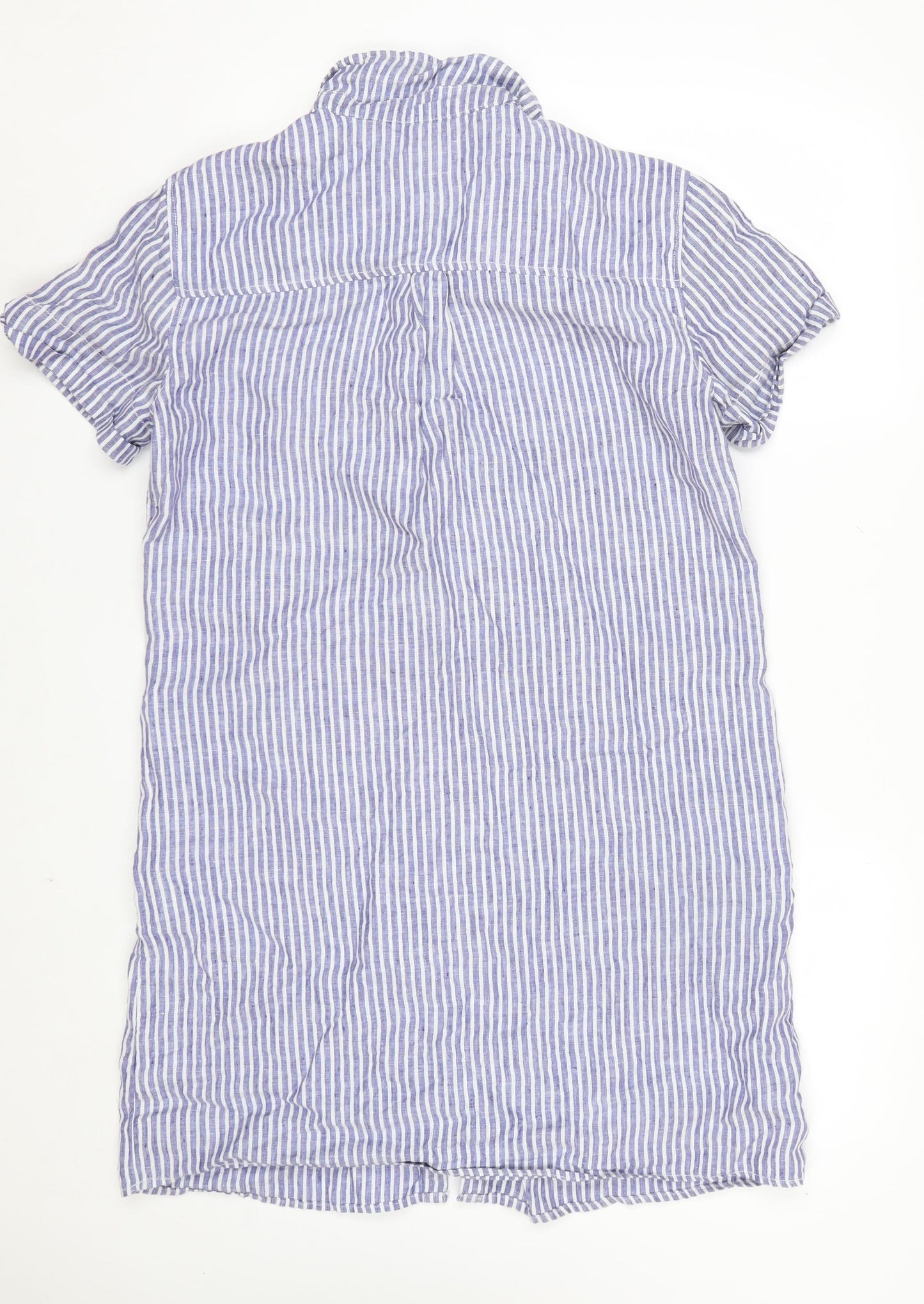 Tahari Womens Blue Striped Linen Shirt Dress Medium