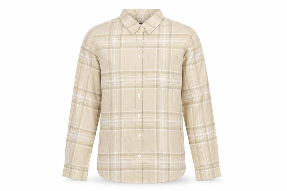 Lands' End Men's Beige Check Button-Up Cotton Shirt M