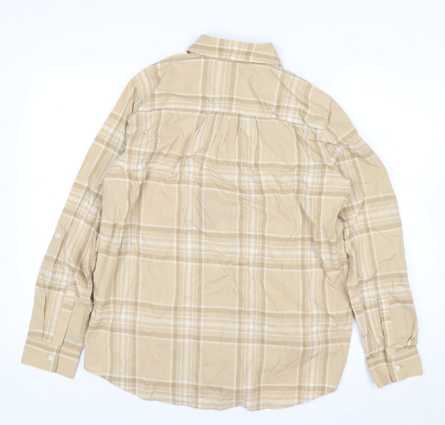 Lands' End Men's Beige Check Button-Up Cotton Shirt M