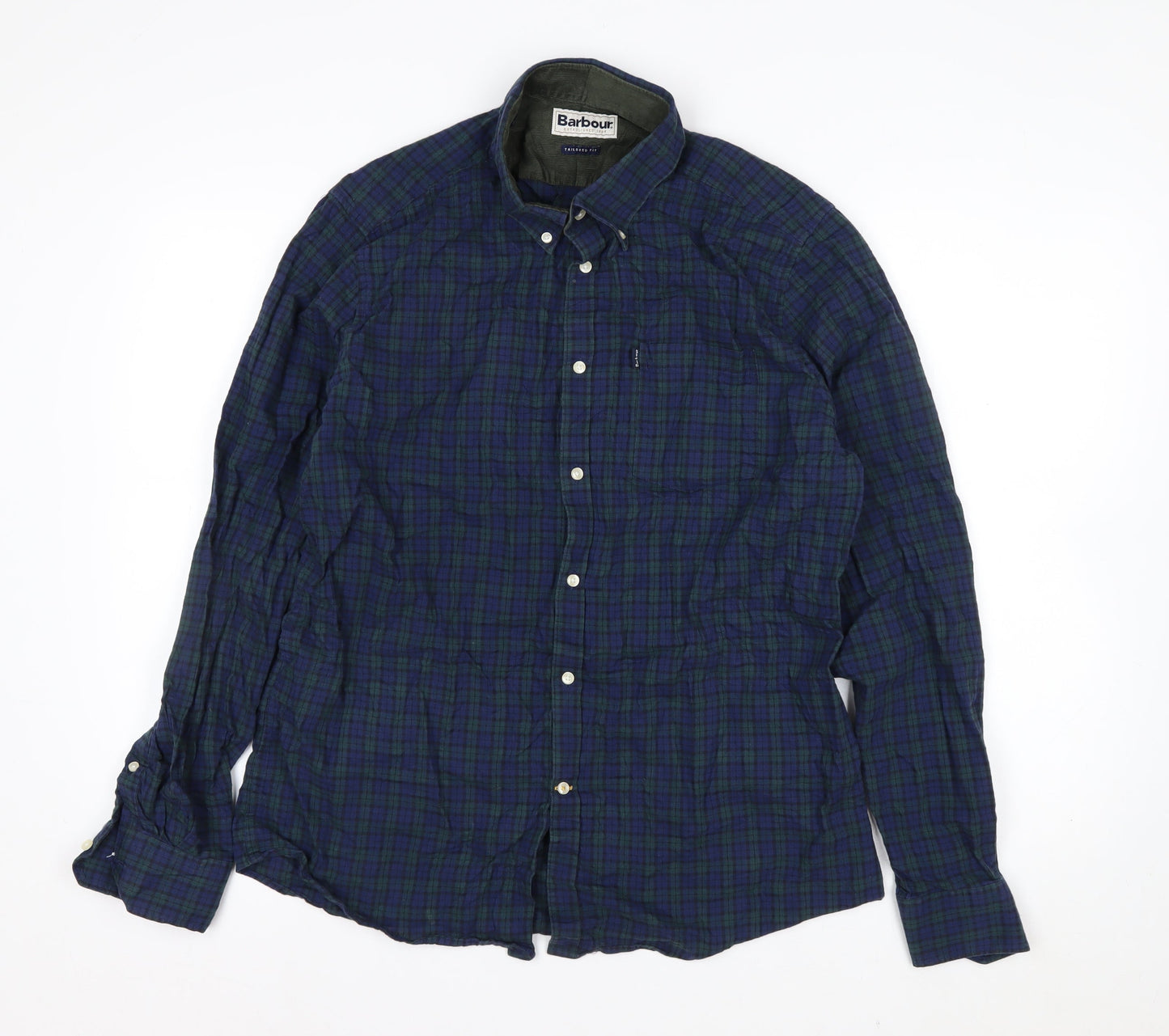 Barbour Men's Blue Check Tailored Fit Cotton Long Sleeve Shirt L