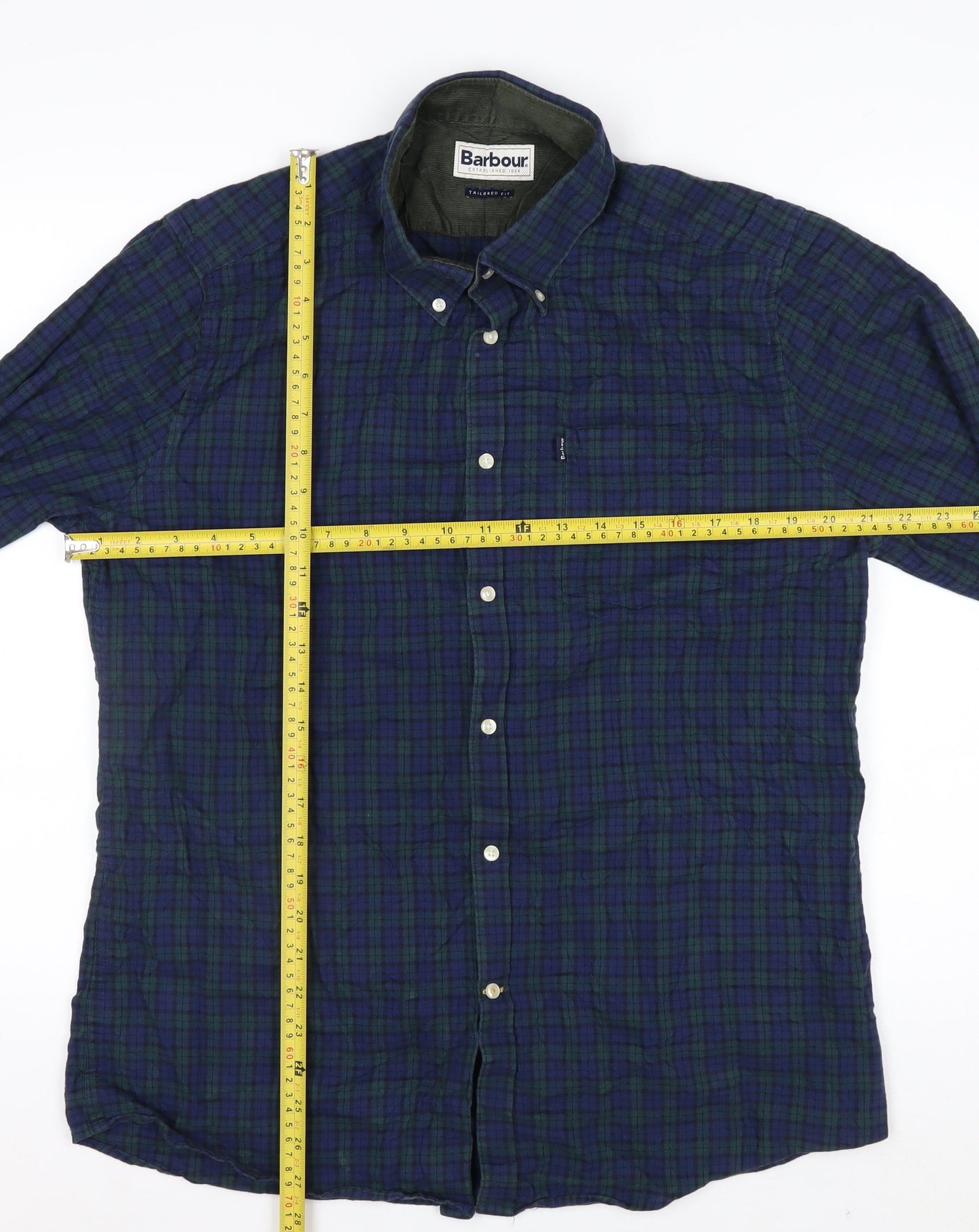 Barbour Men's Blue Check Tailored Fit Cotton Long Sleeve Shirt L