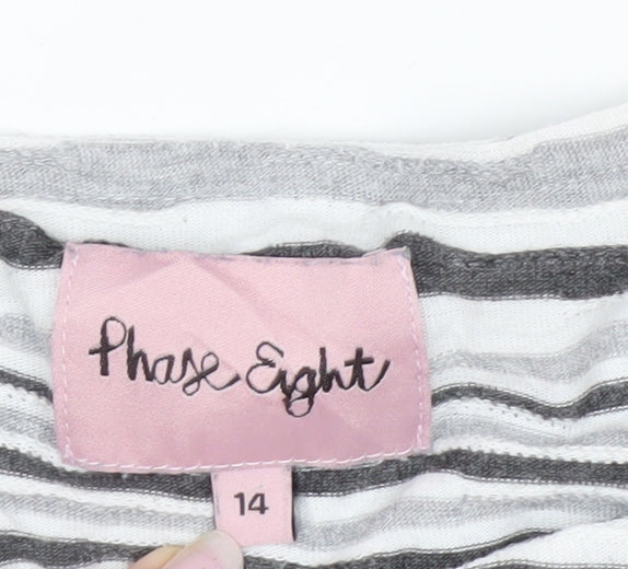 Phase Eight Women’s Grey Striped Jersey Boat Neck Top Size 14