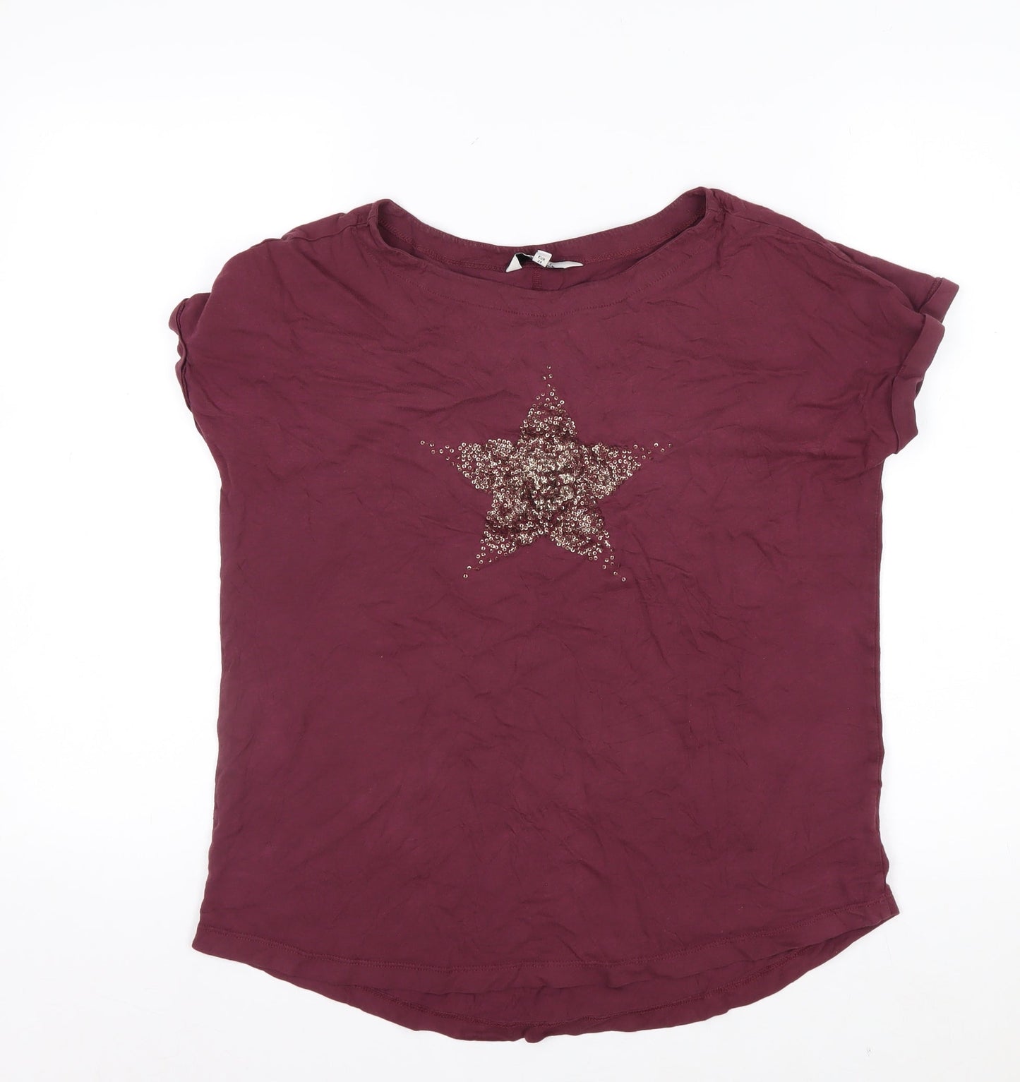 Next Womens Purple Sequin Star T-Shirt Size 10 Short Sleeve