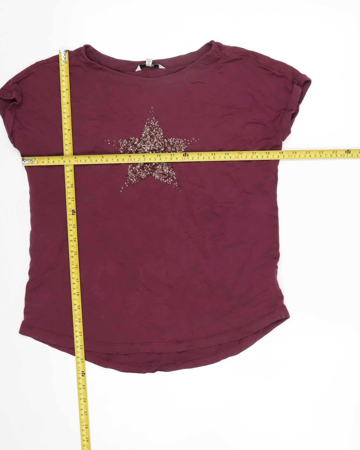 Next Womens Purple Sequin Star T-Shirt Size 10 Short Sleeve