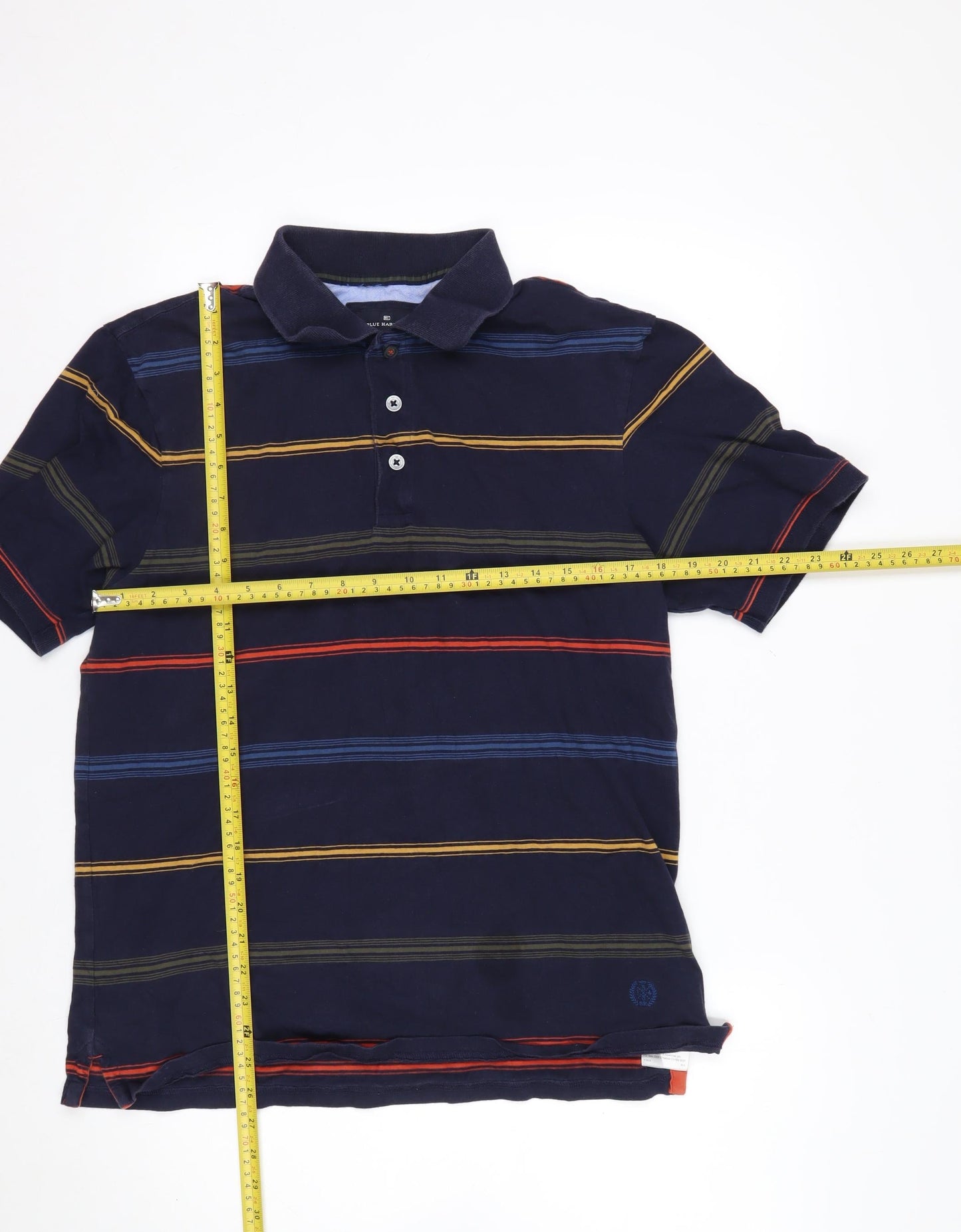 Marks and Spencer Blue Harbour Men's Blue Striped Polo Shirt M Regular Fit